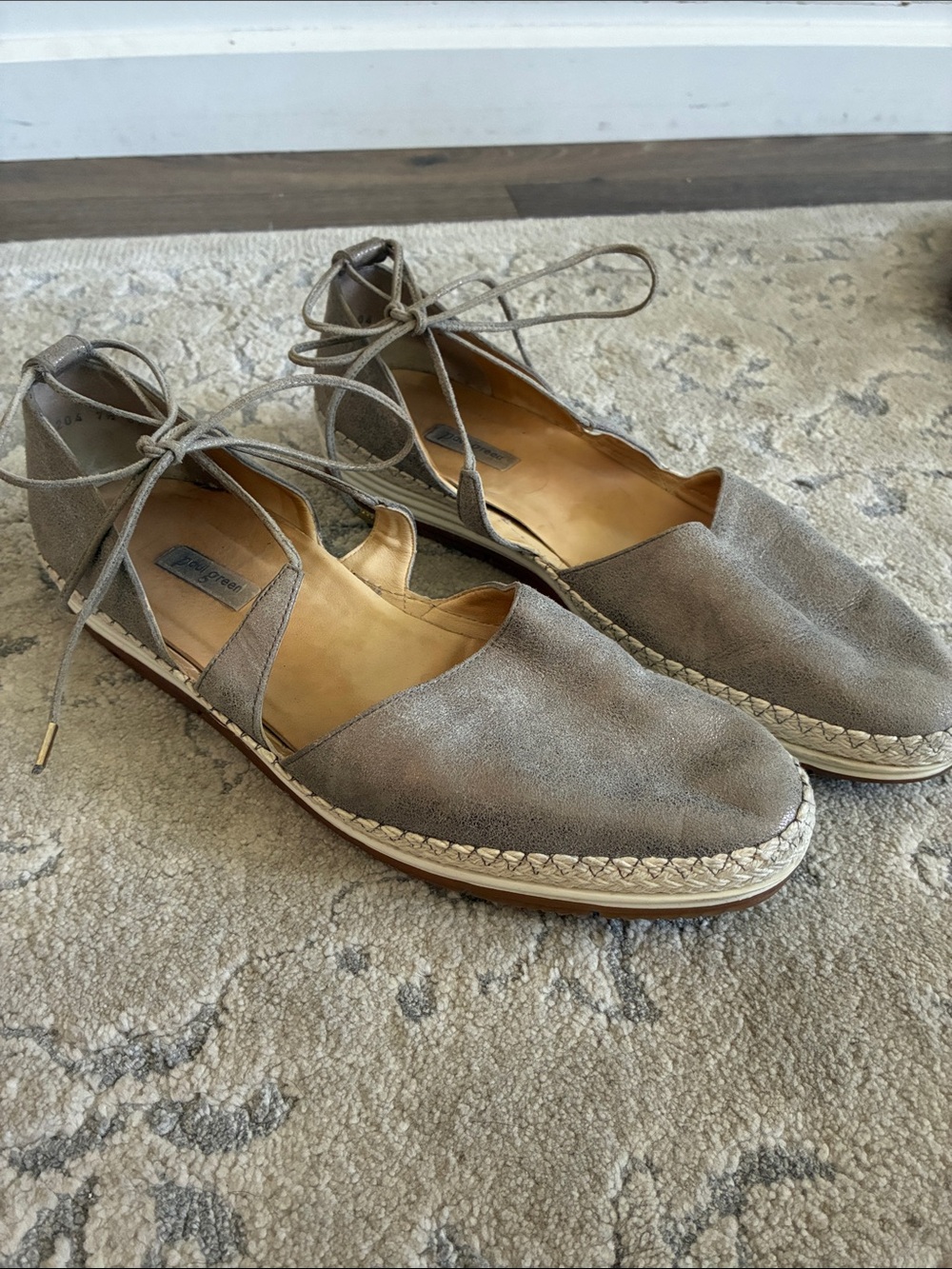 Paul Green Suede Espadrille Lace-Up Flats - Taupe